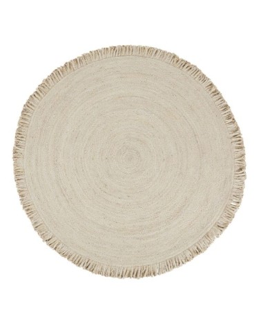 Tapis rond en jute tissé beige à franges D160