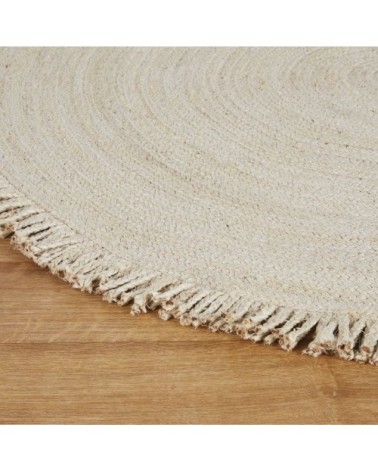Tapis rond en jute tissé beige à franges D160