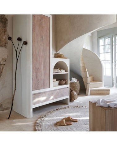 Tapis rond en jute tissé beige à franges D160