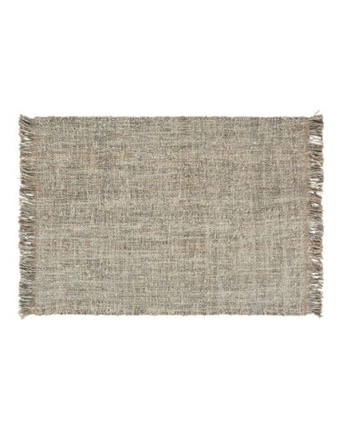 Tapis tissé en laine, jute et coton beige et bleu 140x200
