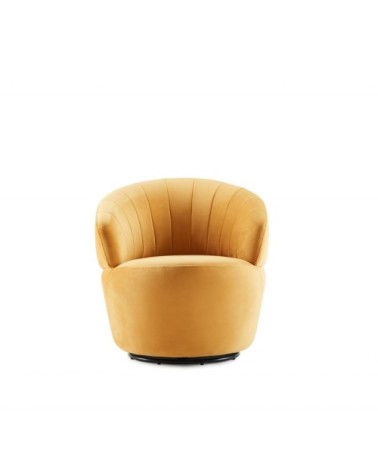 Fauteuil en tissu velours jaune pivotant