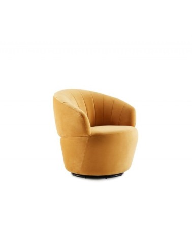 Fauteuil en tissu velours jaune pivotant