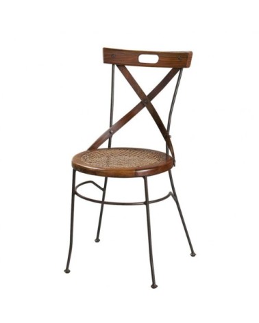 Chaise croisée en manguier massif et fer forgé