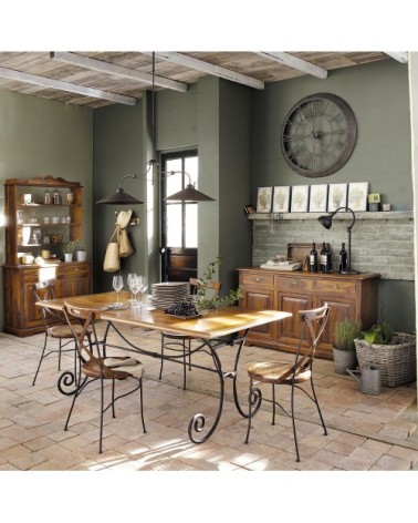 Chaise croisée en manguier massif et fer forgé