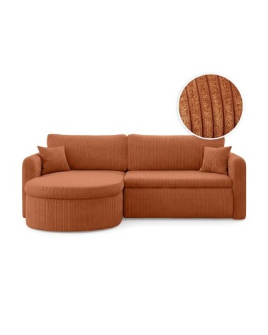 Canapé angle reversible convertible 4p vera velours côtelé terracotta