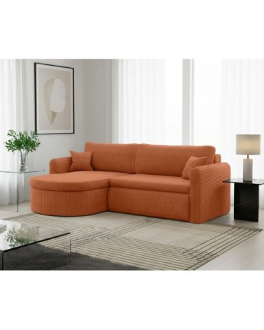Canapé angle reversible convertible 4p vera velours côtelé terracotta