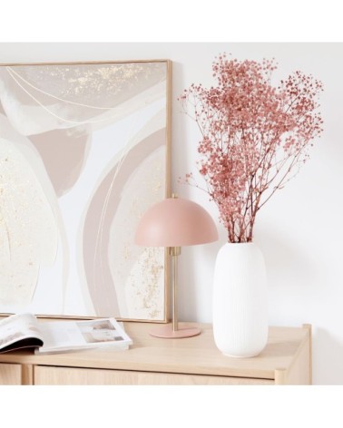 Lampe champignon en métal doré et rose