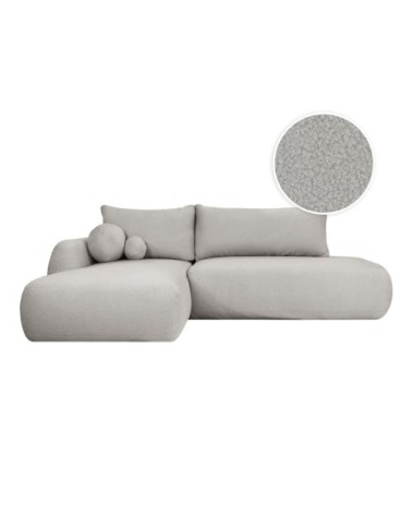 Canapé d'angle gauche convertible 5p fabio tissu bouclette gris clair