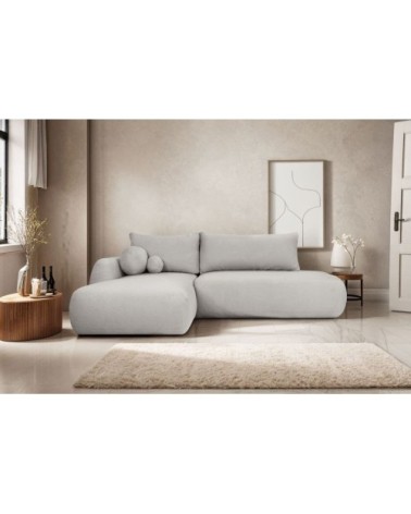 Canapé d'angle gauche convertible 5p fabio tissu bouclette gris clair
