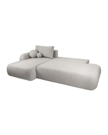 Canapé d'angle gauche convertible 5p fabio tissu bouclette gris clair
