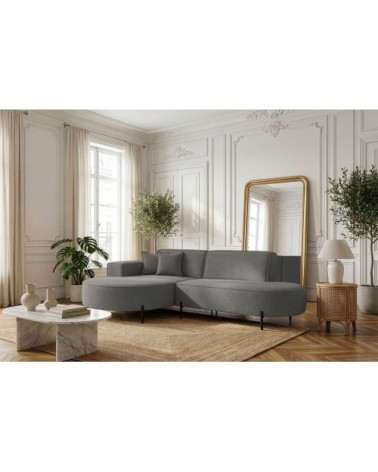 Canapé d'angle gauche 4 places marlon en tissu bouclette gris foncé