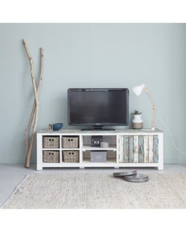 Meuble TV en pin recyclé massif 180 cm