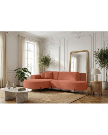 Canapé d'angle gauche 4 places marlon en tissu bouclette terracotta