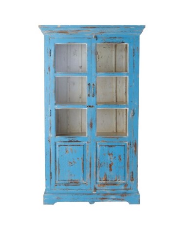 Vitrine en manguier turquoise effet vieilli L 105 cm
