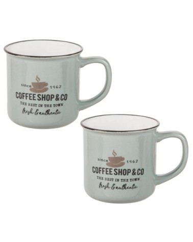 Mug en faïence bleue imprimée