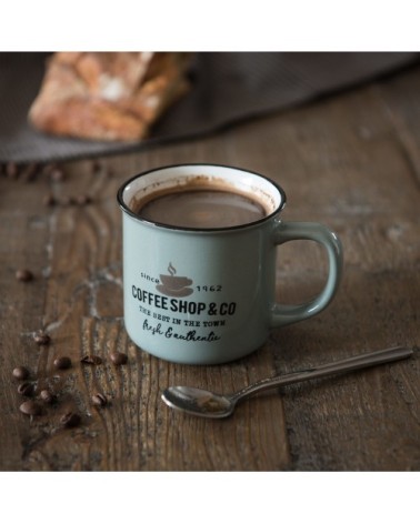 Mug en faïence bleue imprimée