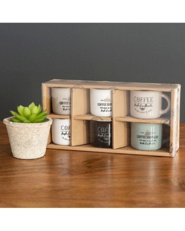 Coffret 6 tasses à café en faïence imprimée