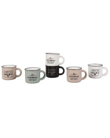 Coffret 6 tasses à café en faïence imprimée