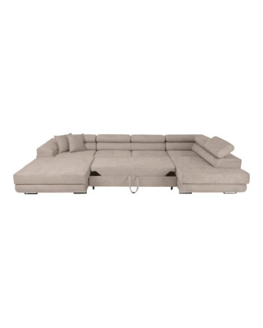 Canapé panoramique 6p flavio convertible 2 coffres en tissu gris clair