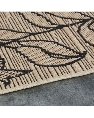 Tapis en polypropylène motif végétal beige et noir 140x200