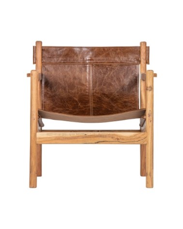 Fauteuil en cuir et bois marron