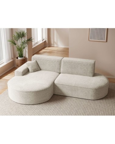 Canapé d'angle gauche convertible 4pl marlo en tissu chenille blanc