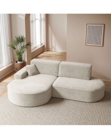 Canapé d'angle gauche convertible 4pl marlo en tissu chenille blanc