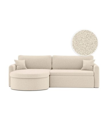 Canapé d'angle reversible convertible 4p vera en tissu bouclette blanc