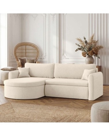 Canapé d'angle reversible convertible 4p vera en tissu bouclette blanc
