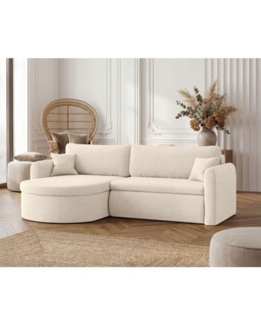 Canapé d'angle reversible convertible 4p vera en tissu bouclette blanc