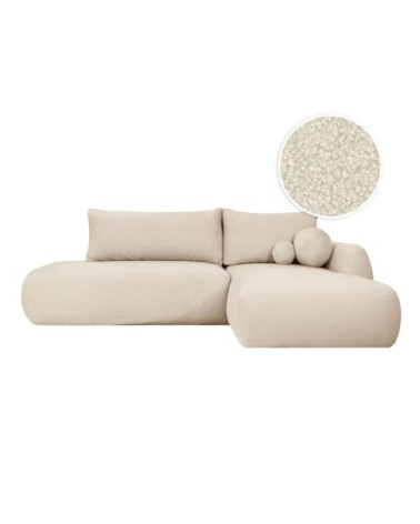 Canapé d'angle droit convertible 5p fabio en tissu bouclette - blanc