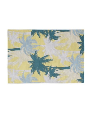 Tapis en polypropylène motifs palmier jaune et bleu canard 120x180