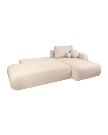 Canapé d'angle droit convertible 5p fabio en tissu bouclette - blanc