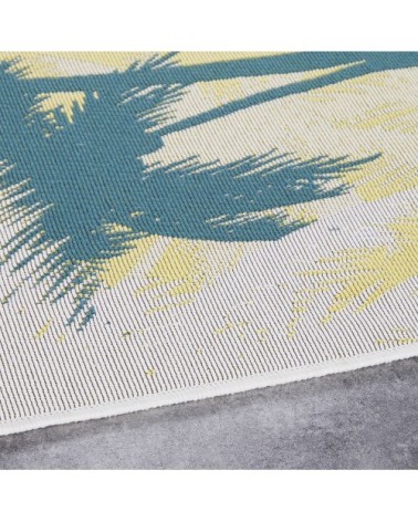 Tapis en polypropylène motifs palmier jaune et bleu canard 120x180