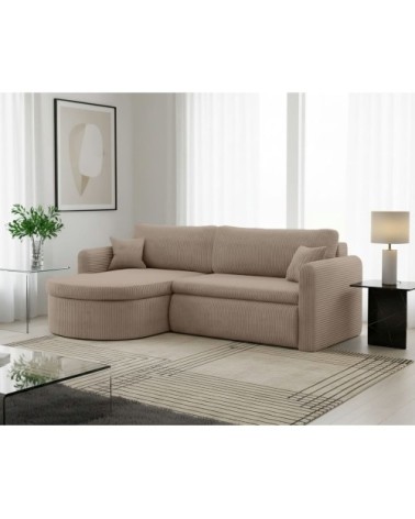 Canapé d'angle reversible convertible 4pl vera en velours côtelé taupe