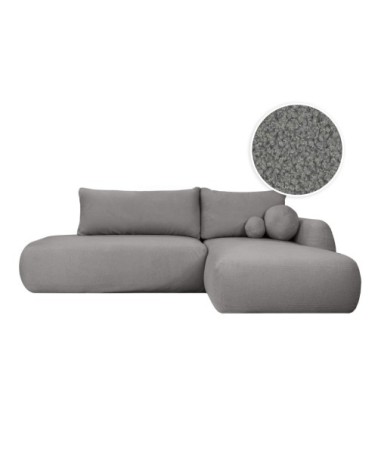 Canapé d'angle droit convertible 5p fabio - tissu bouclette gris foncé
