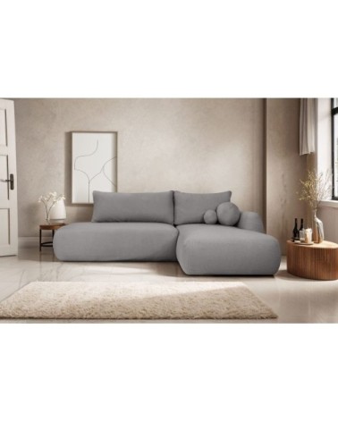 Canapé d'angle droit convertible 5p fabio - tissu bouclette gris foncé