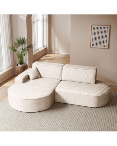 Canapé d'angle gauche convertible 4pl marlo en velours cotelé beige
