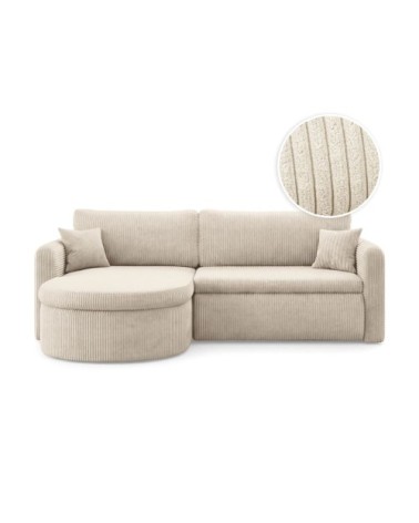 Canapé d'angle reversible convertible 4pl vera en velours côtelé beige
