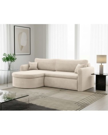 Canapé d'angle reversible convertible 4pl vera en velours côtelé beige