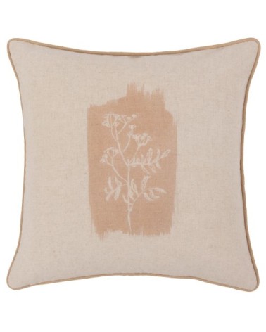 Coussin en coton imprimé rose et écru 45x45