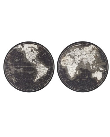 Toiles rondes imprimé mappemonde noire et beige D78 (x2)
