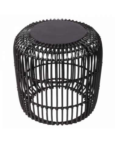 Table de chevet ronde en rotin et en teck