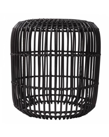 Table de chevet ronde en rotin et en teck