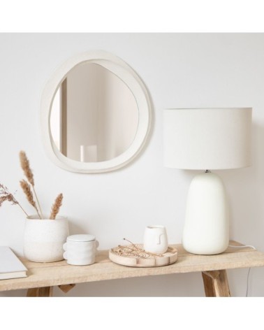 Lampe en céramique blanche et abat-jour en coton recyclé