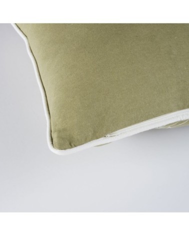 Coussin en coton motifs feuilles vert kaki et écrues 60x40