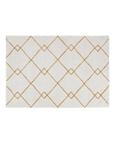 Tapis tufté jaune moutarde et blanc 160x230