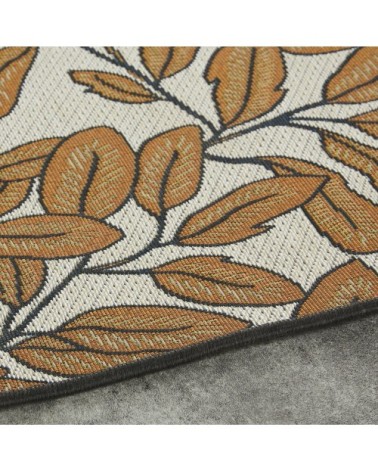 Tapis tissé jacquard imprimé végétal écru et caramel 160x230