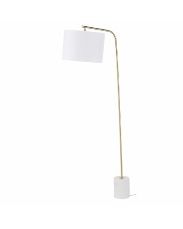 Lampadaire en marbre blanc, métal doré et abat-jour en coton blanc H163