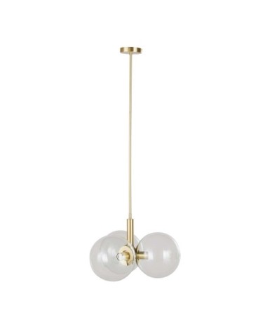 Suspension en métal doré 3 globes en verre transparent